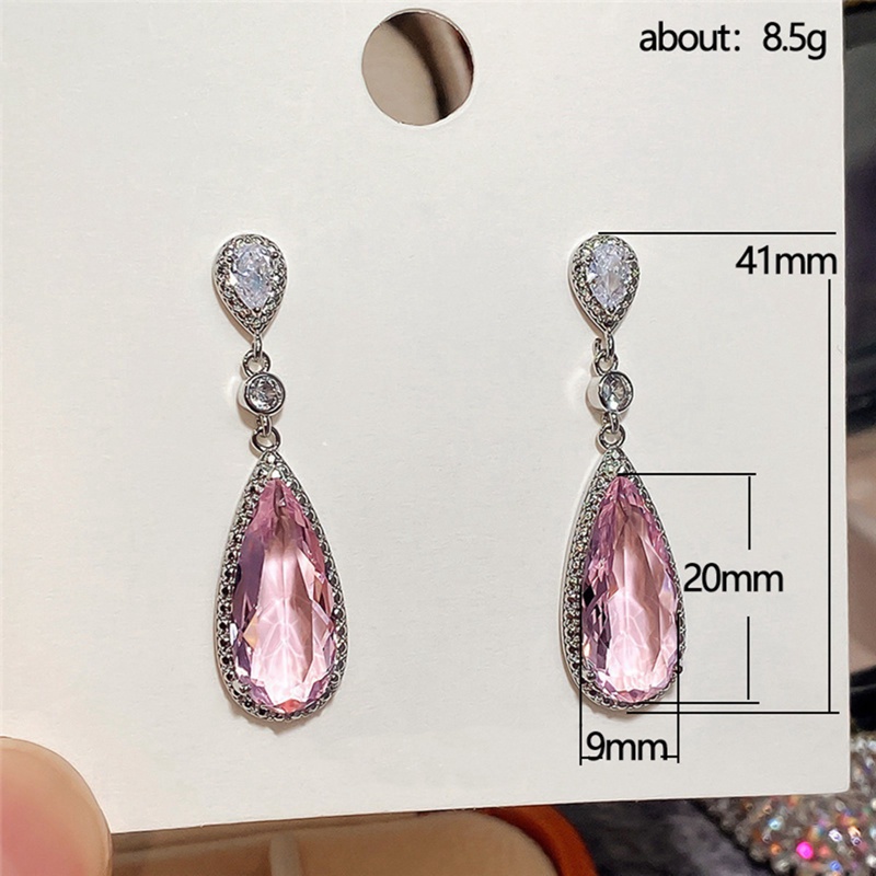 Anting Tusuk Gantung Hias Cubic Zirconia Warna Pink Gaya Mewah Untuk Wanita