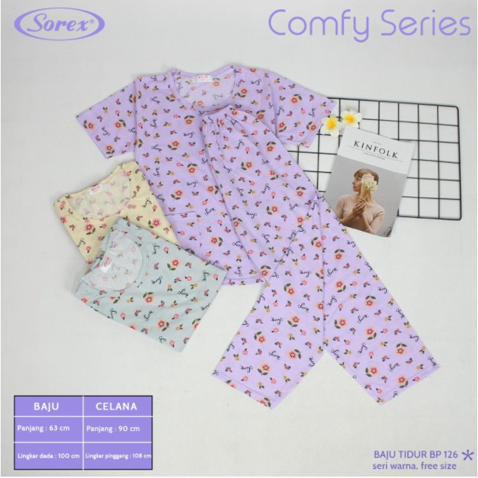 Sorex Baju Tidur Comfy Series 1 Set Atasan pendek + Celana Panjang Katun Adem Piyama Freesize BT BP 126