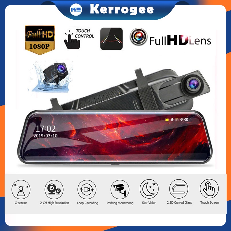 Dash Cam Car Dashcam Mobil 10&quot; IPS touch Screen Dual Lens 1080P Front and Inner Night vision  Rearview Mirror 170°wide loop recording G-sensor LZ