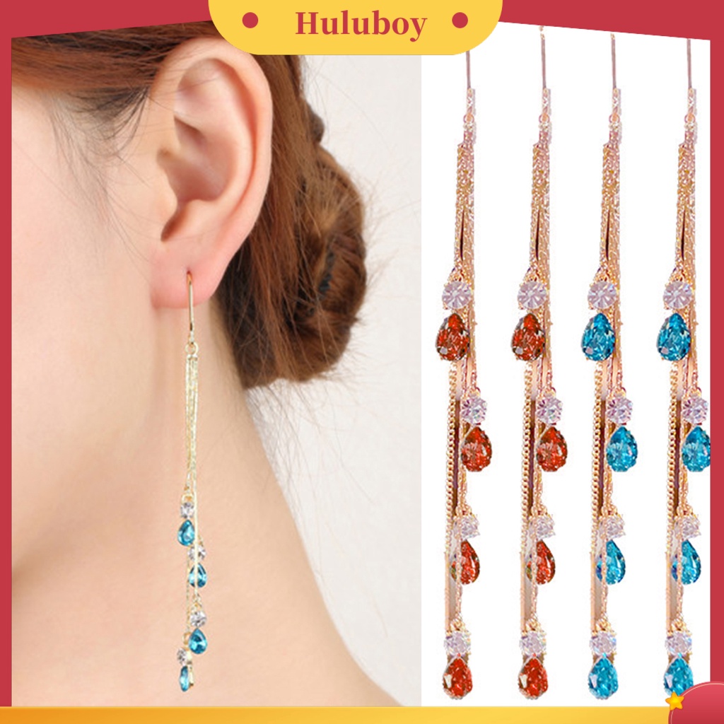 Hu Hu Hu Hu Hu Alat Bantu Pasang Kacamata♡ 1 Pasang Anting Rumbai Menjuntai Aksen Kristal Imitasi Warna Kontras Untuk Wanita