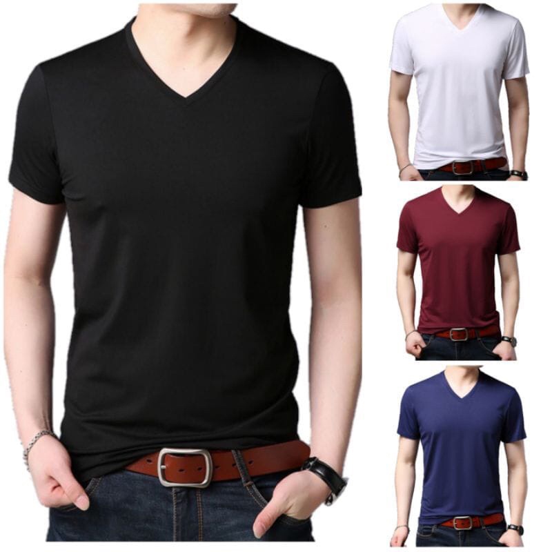KAOS POLOS V-NECK PRIA TERHITS T-SHIRT V-NECK PRIA BAHAN COMBED KAOS OBLONG V-NECK PRIA UNTUK SANTAI