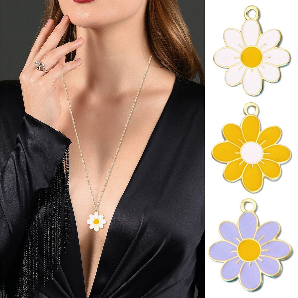 Preva 10 Pcs Bunga Daisy Charms Perhiasan Aksesoris Gelang Membuat Temuan Kalung Kerajinan DIY Alloy Enamel