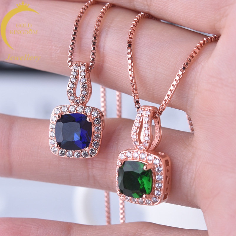 Kalung Rantai Klavikula Hias Liontin Berlian Zirkon Bentuk Persegi Emas Asli Kadar 375Lapis Rose Gold Untuk Wanita