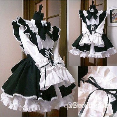 Women Maid Outfit Anime Long Dress Black and White Apron Dress Lolita Dresses Men Cafe Costume Cospl
