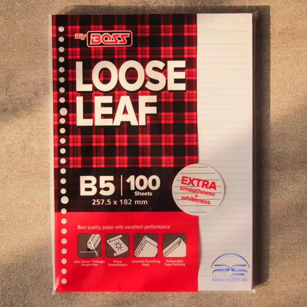 

(100 Pcs) Kertas File Loose Leaf BIG BOSS B5 Isi Binder Note Bergaris 26 Lubang Ring