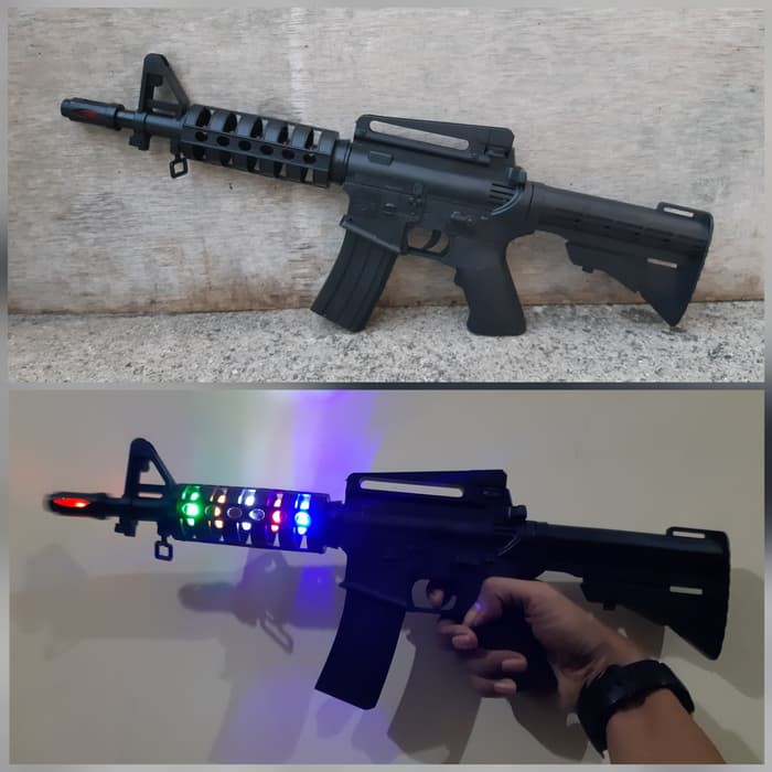 Mainan senapan m16 laras panjang lampu bersuara edukasi anak