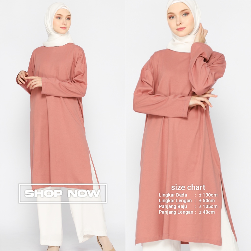 Tunik Wanita Kaos Muslimah Oversize LD 130 Pink Dusty Rose FemonRitch