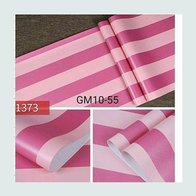 (PROMO) Gudang 10 Meter Wallpaper Dinding Kamar Tidur Motif Garis Pink / Anti Air 45 CM x 10 Meter Bahan PVC Premium (SUDAH ADA LEM)