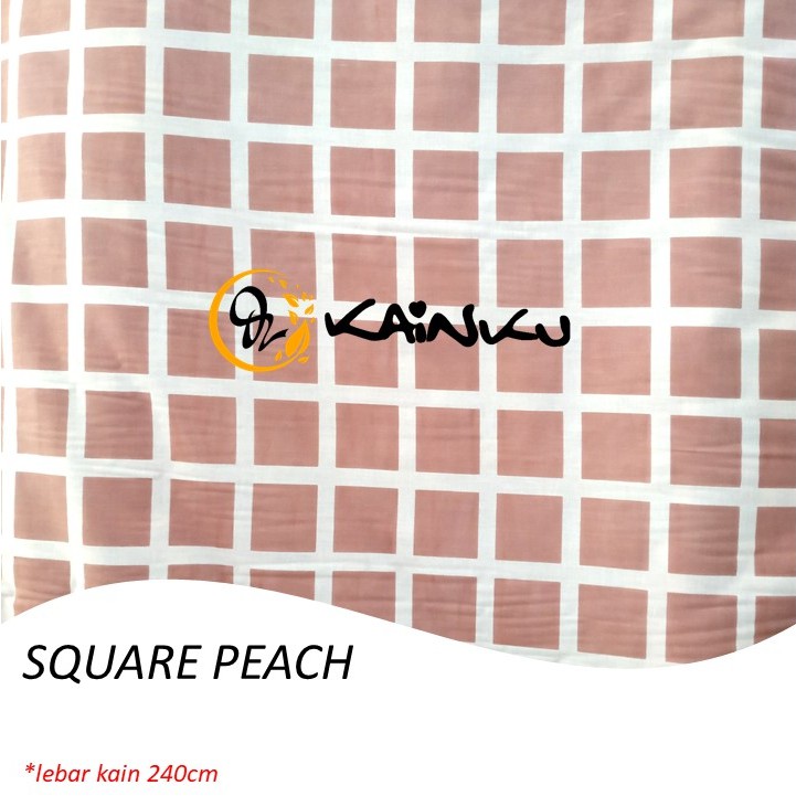 KAINKU - Kain Meteran Katun Lokal CVC &quot;BIG FLOWER PEACH &amp; SQUARE BUNGA&quot; (harga 1 meter)