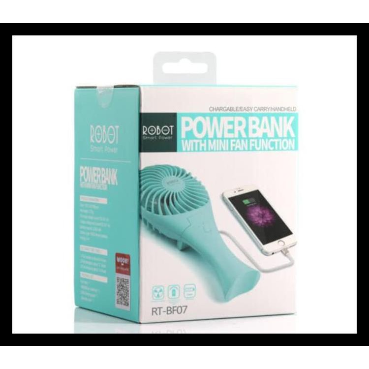 ROBOT KIPAS MINI POWER BANK RT-BF07 2000MAH PORTABLE FAN MINI ORIGINA - MERAH MUDA KODE 00029