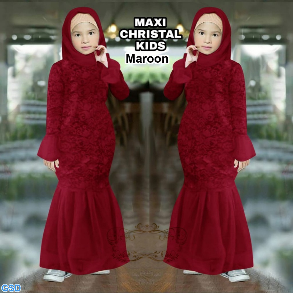 Maxi Christal Kids/Gaun Brukat Anak Perempuan Best Seller/ Gamis Brukat Murah /Pakaian Anak Duyung Diskon