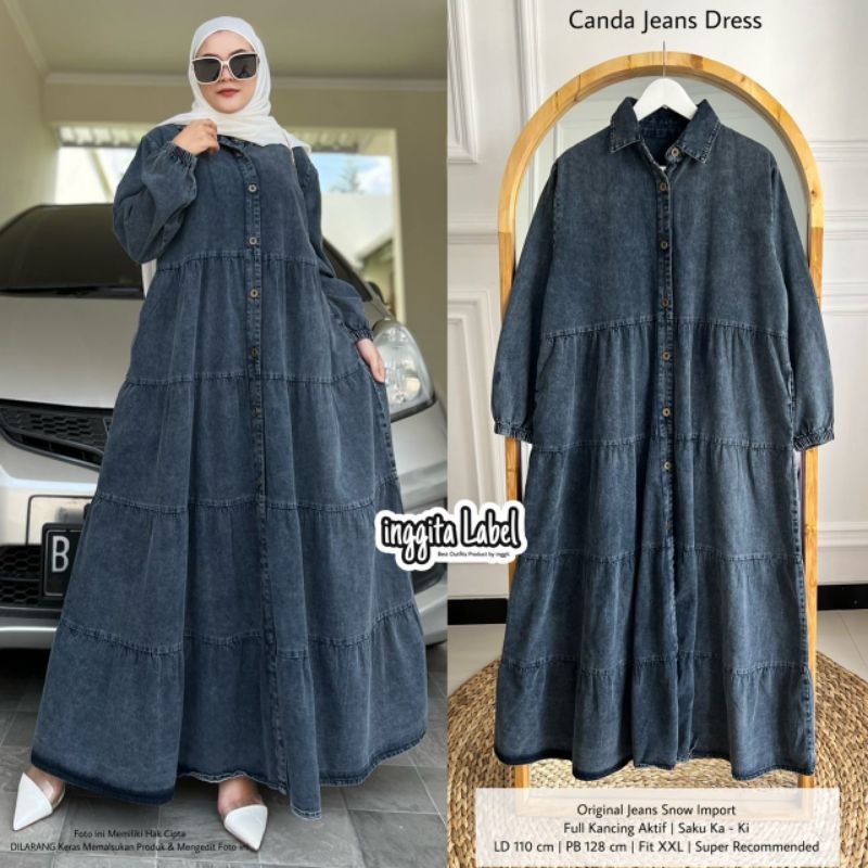 Canda Jeans dress Ori berlabel Inggita, Ld.110 Pb.128, bahan Original Jeans snow import