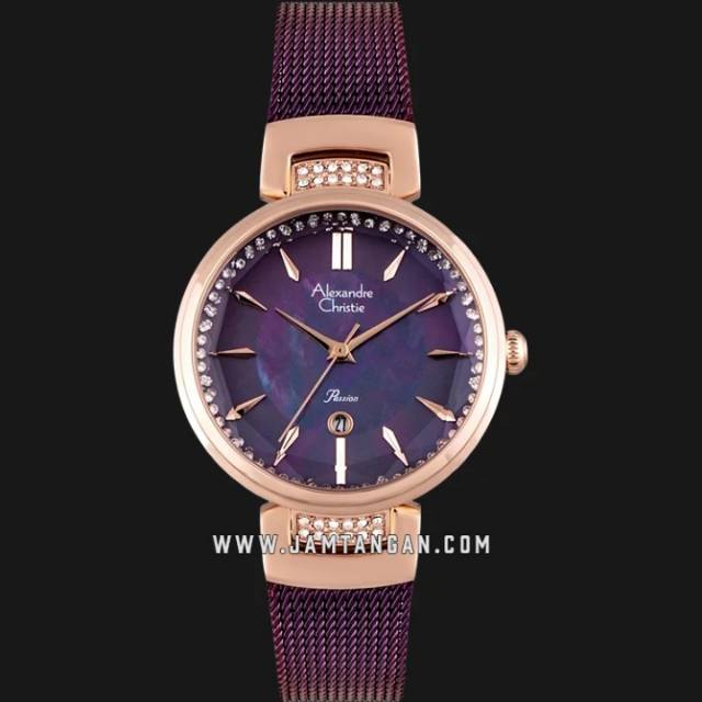 Alexandre Christie AC 2756 LD BRDRE Ladies Purple Mother of Pearl Dial Purple Stainless Steel