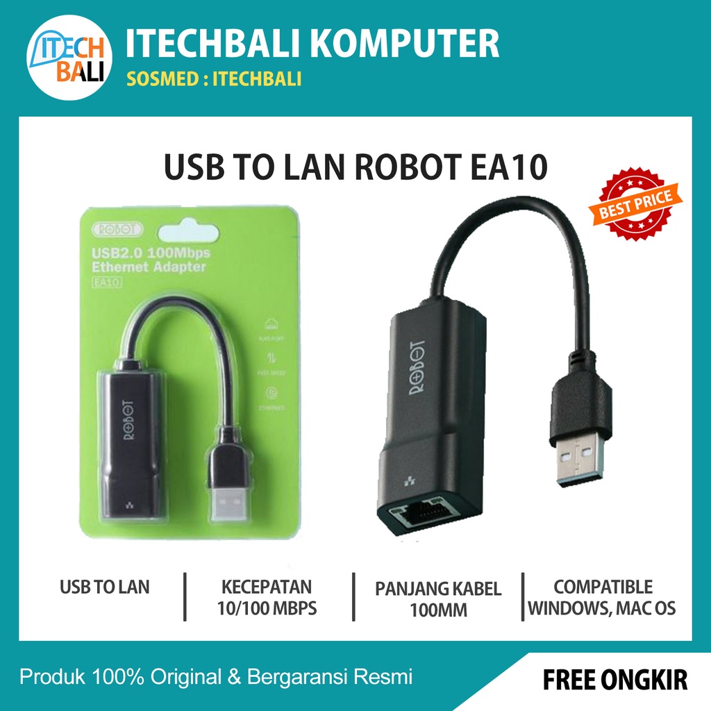 Usb Ethernet Adapter ROBOT EA10 100mbps LAN RJ45 | ITECHBALI