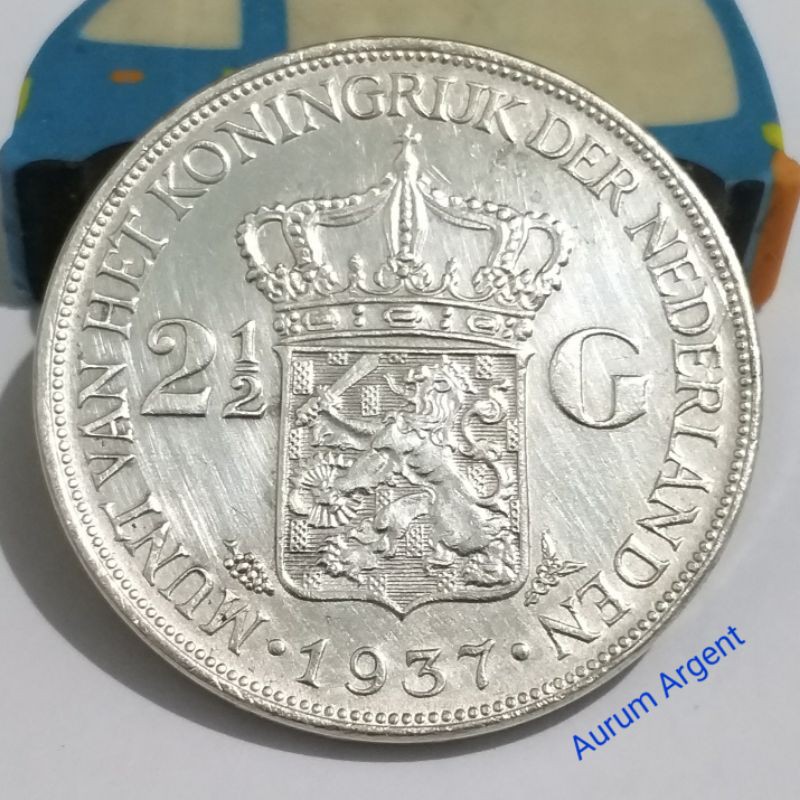 SWILH2.5G-27.. 1 PC KOIN PERAK KUNO ASLI 2.5 GULDEN WILHELMINA TH 1937. -- SILVER COIN --