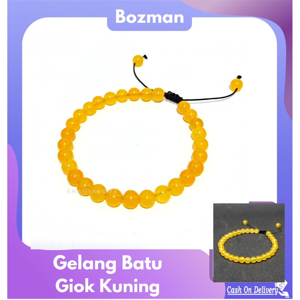 Gelang Tasbih Batu Giok Kuning Dim 6 Mm Model Tali Serut Shambala