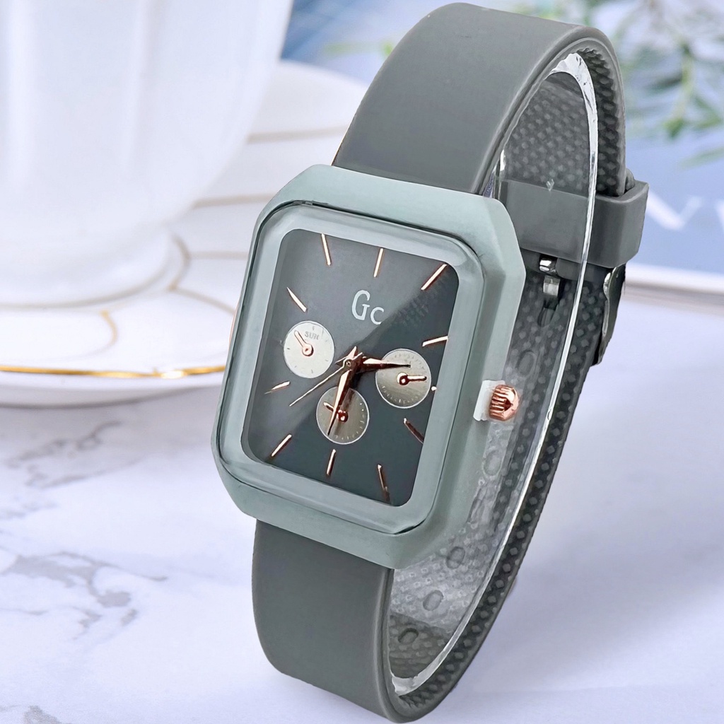 COD✅ Jam Tangan Wanita Chrono Rubber Segi Gaya Korea Fashion Watch Harga Grosir   S1240