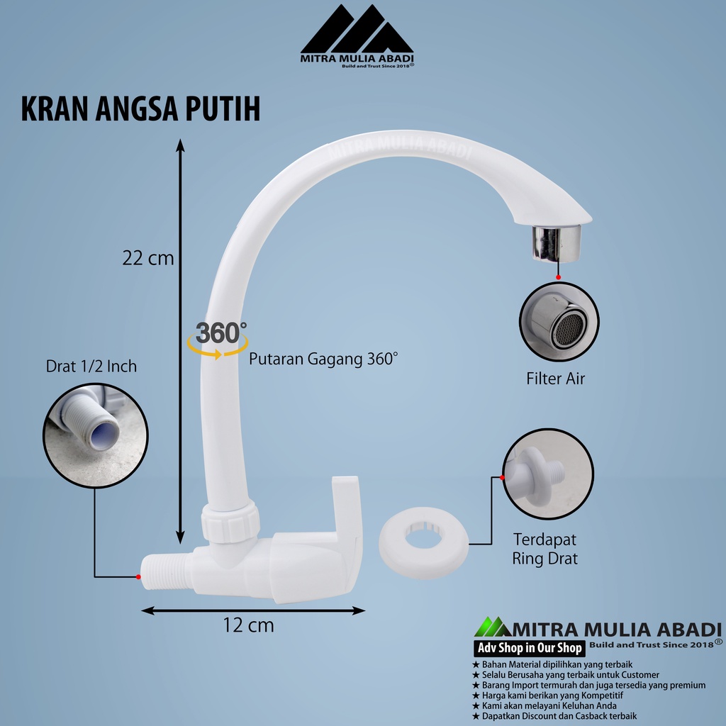 Kran Air Dapur 1/2 Pvc l Cuci Piring l Keran Angsa Plastik PVC