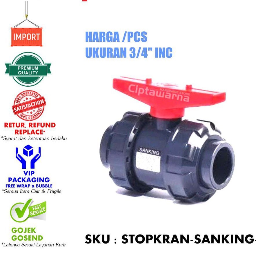 Stop kran keran Ball valve pvc true union sanking ukuran 3/4” sock