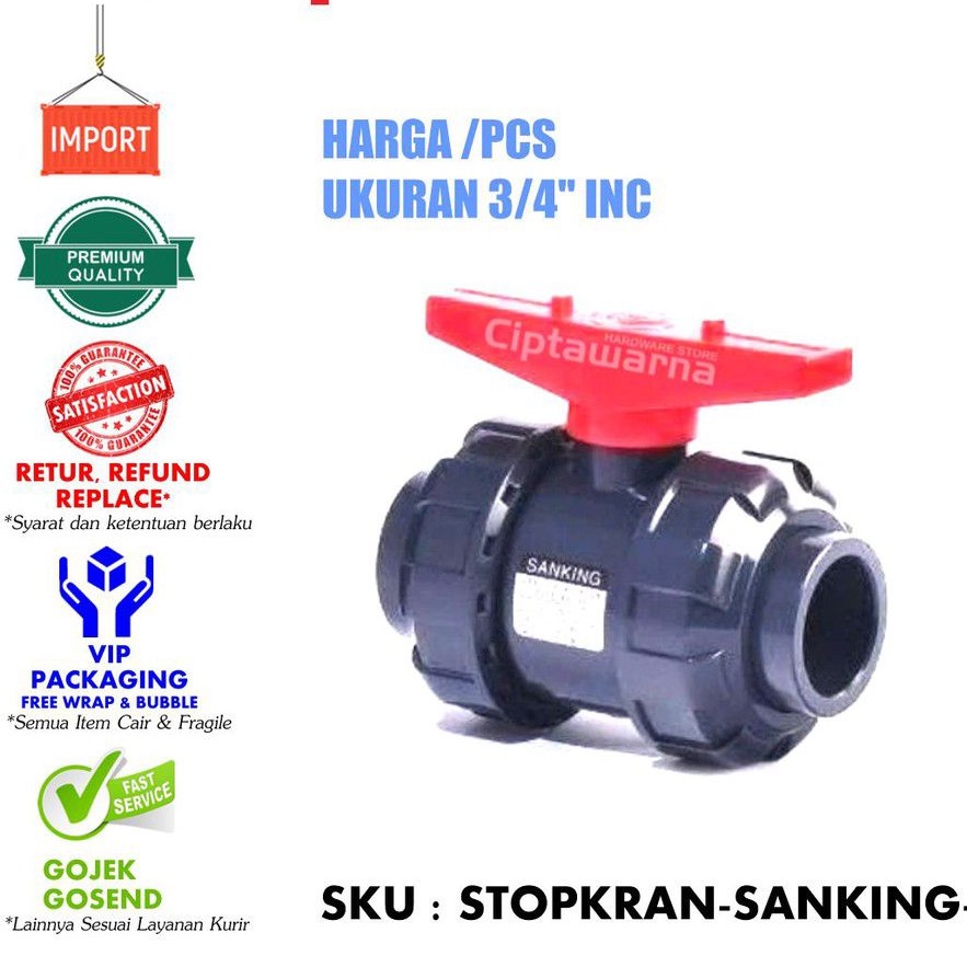 Stop kran keran Ball valve pvc true union sanking ukuran 3/4” sock