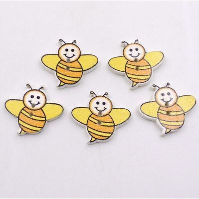 Kancing Kayu Dua Lubang - Smiling Bee Style (10pcs)