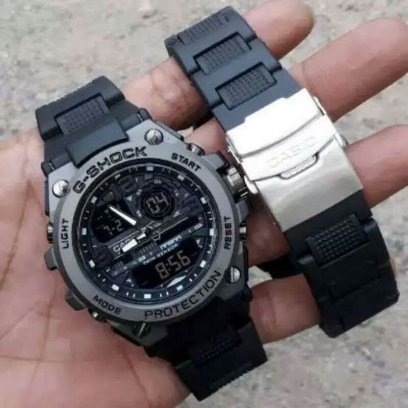 Free box jam tangan pria G shock GST 8600 full black metal