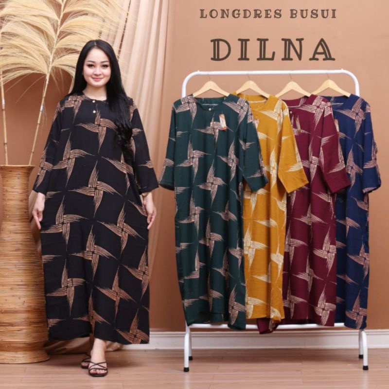 LONGDRESS CABUTAN CINCIN LENGAN PANJANG DASTER PANJANG KANCING DEPAN BUSUI DASTER ADEM MURAH GRIYA BATIK-LD DILNA