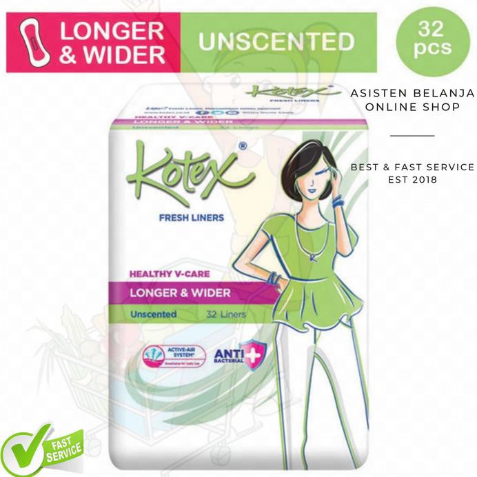 Kotex Fresh Liners Unscented Isi 32 Pcs Anti Bacterial Panty Liner