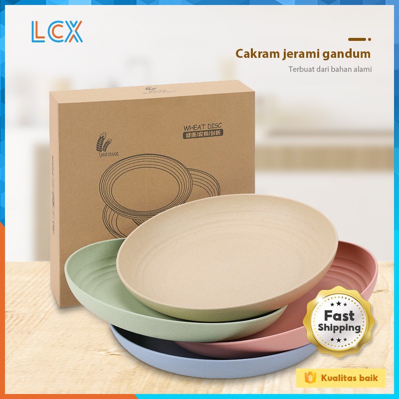 LXC Piring Makan Saji 20 cm Bahan Wheat Straw Set Warna Warni 4 Pcs