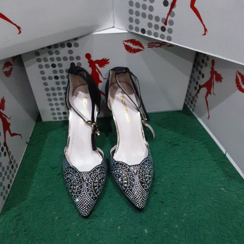 Sepatu Pesta Heels Sofiya#pink&hitam#9818-57