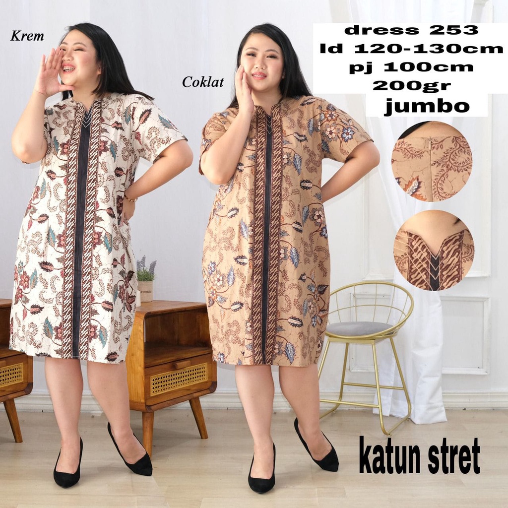 Dress Jumbo Batik Katun Bigsize Kombinasi/model terbaru /katun stret