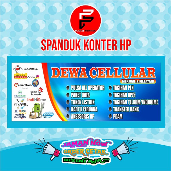 banner/spanduk/backdrop toko konter pulsa hp ukuran 3 x 1 meter