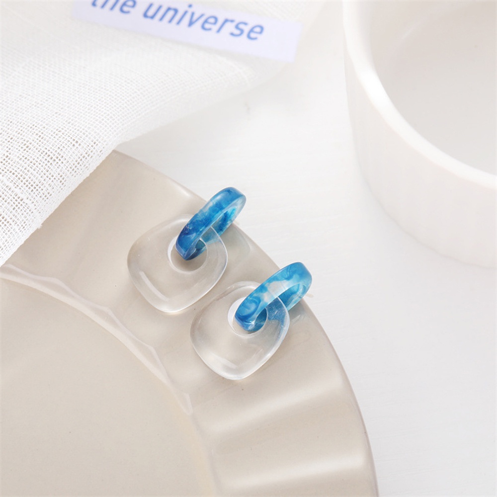 【COD Tangding】Anting Bentuk Geometris Warna Biru Kontras Gaya Korea Untuk Aksesoris Perhiasan