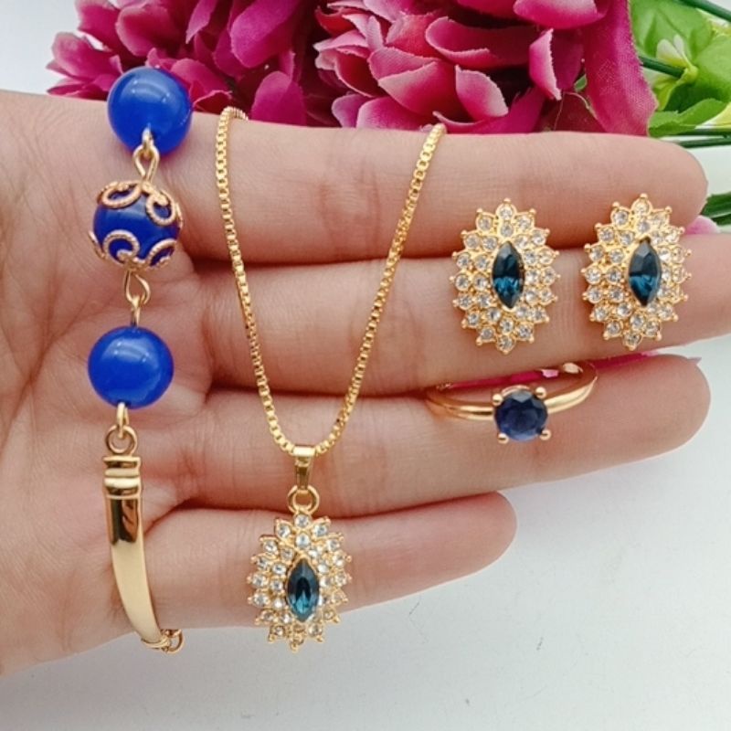 set wanita permata cantik gelang giok biru tercantik