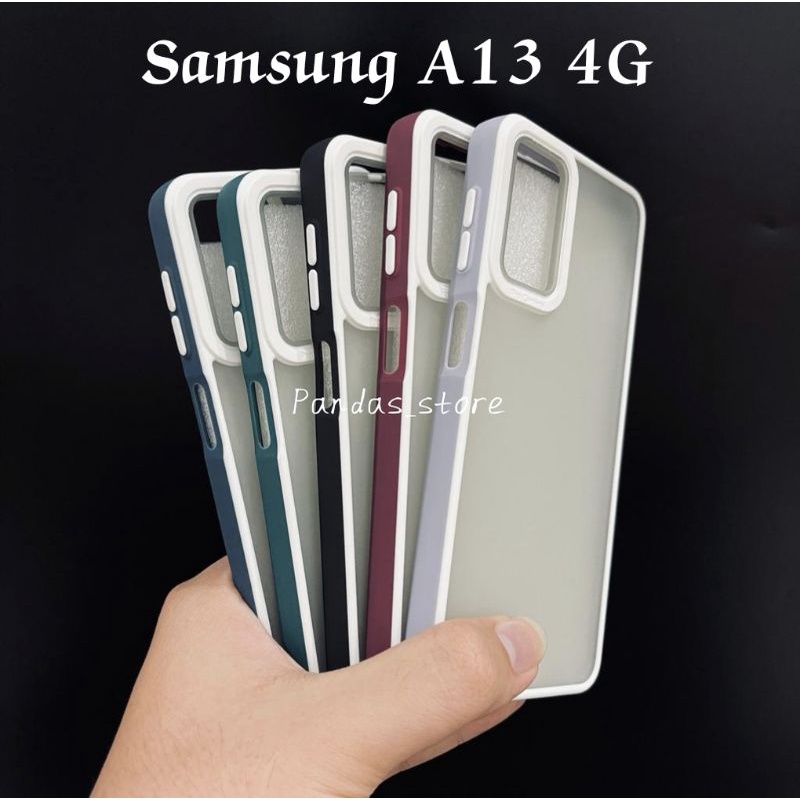 Pro Hybird Samsung A13 4G LTE Real Softcase Halus dan Elegan / Pinggiran Garis Putih Keren (Pandas)