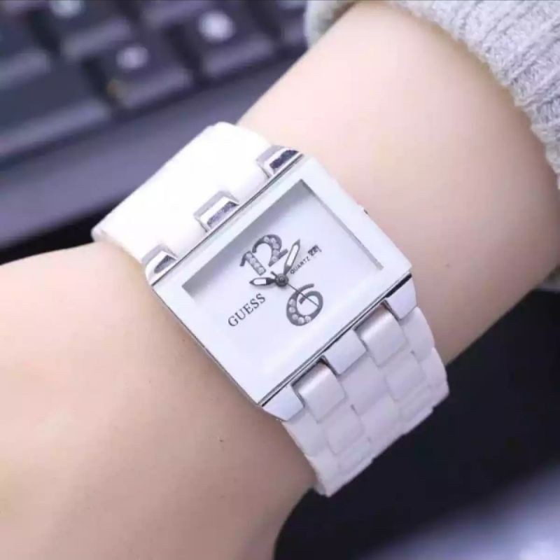 (Cod)Jam Tangan Wanita Fashion Gues mika Tanggal aktif Strap Mika (Dikirim Jakarta)