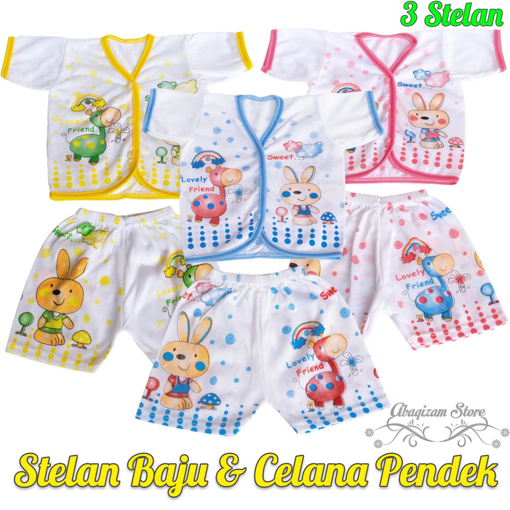 3 Setelan Baju Lengan Pendek bayi dan Celana Pendek bayi Stelan bayi