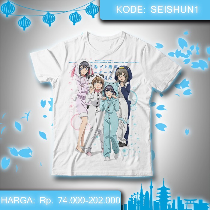 Baju Kaos Anime Seishun Buta Yarou - Mai Tomoe Kaede Rio 1