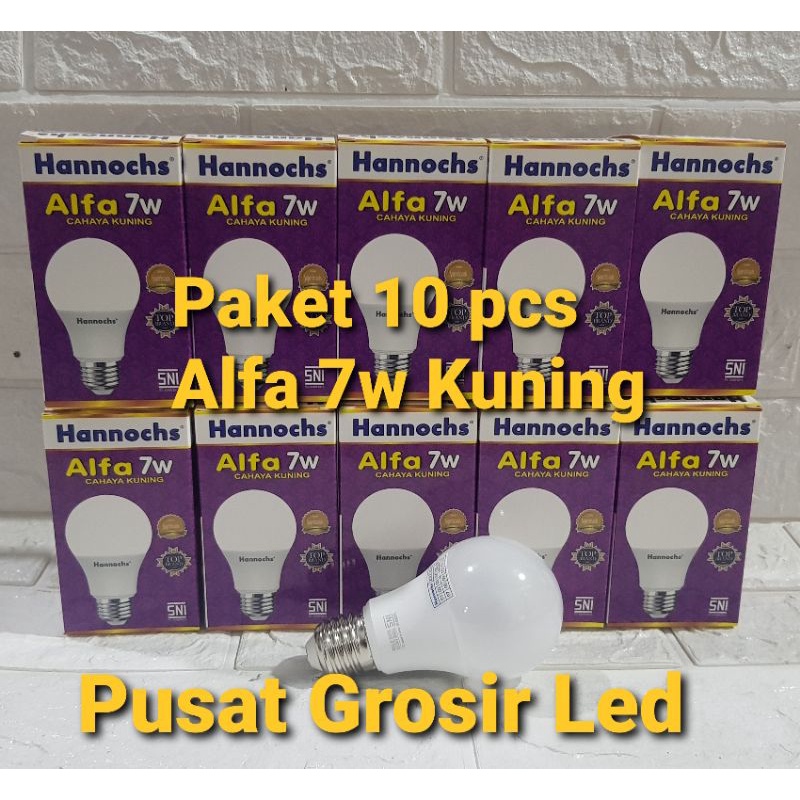 Paket 10 pcs Hannochs Alfa 7 watt 7w Cahaya Kuning