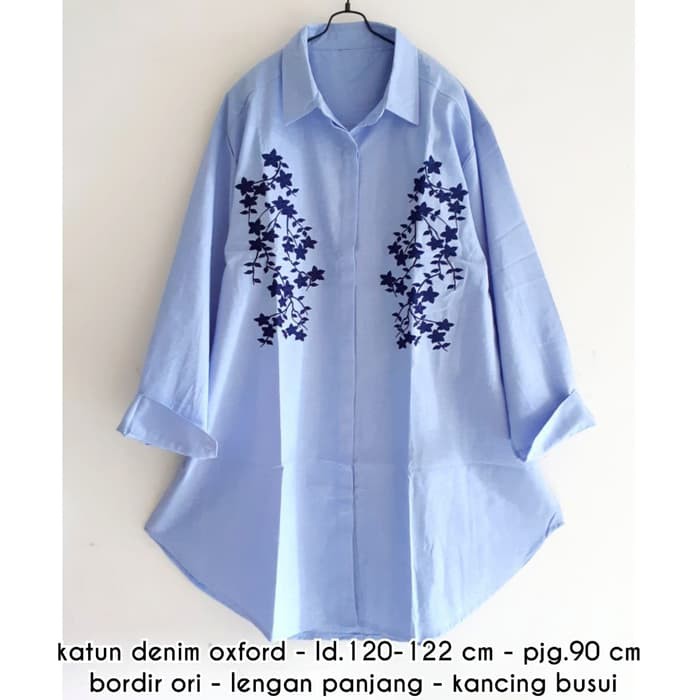 Jenny Blouse Tunik Cantik Dan Anggun Original Maritza, Nyaman, 3571QS Tunik Denim Bordir Mirna