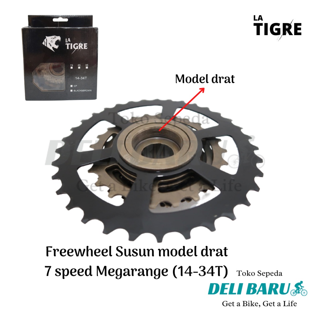 La tigre Freewheel sprocket 7 speed megarange gir belakang susun model drat sepeda MTB lipat federal minion