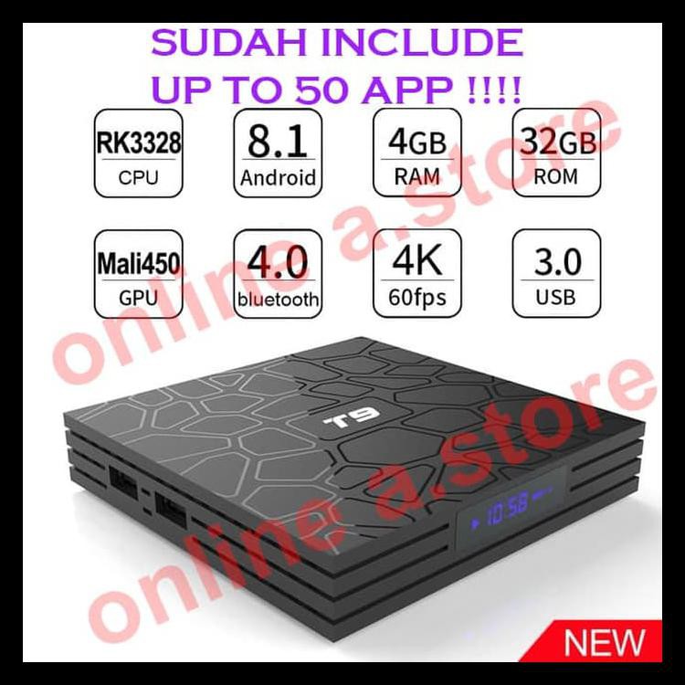 Best Seller  Full App T9 Smart Tv Box Android 8.1 4Gb 32Gb Rk3328 4K Bluetooth 4.0 Terlaris