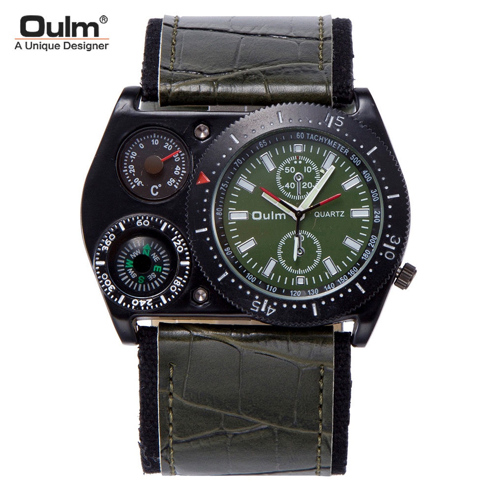 Oulm 2022- Asli Fashion Jam Tangan Pria Kompas Thermometer Tentara Watch Jam Tangan Kuarsawatch