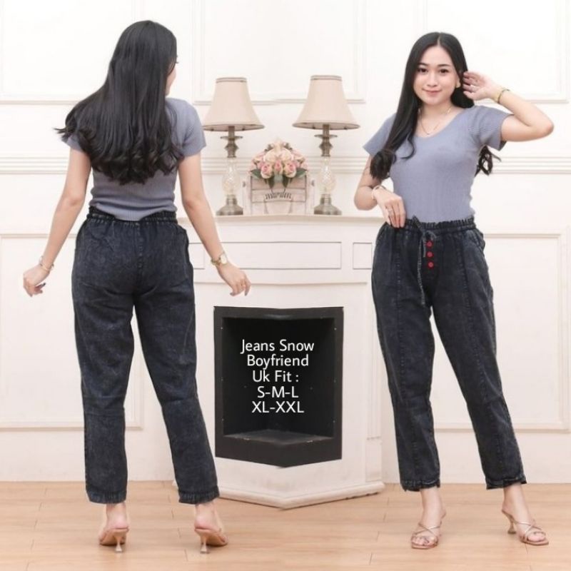 Celana Jeans Snow Wanita Premium / Celana Boyfriend Jeans Korean S,M,L,XL,XXL Jumbo 3XL 4XL