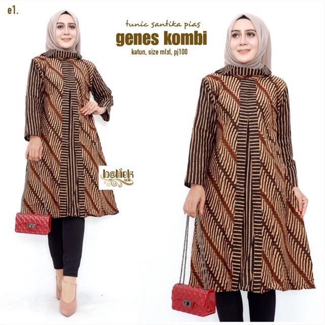 Tunik Santika Pias Genes Kombi Couple Sarimbit Batik Modern Midi Dress Casual Kerja Seragam Kantor