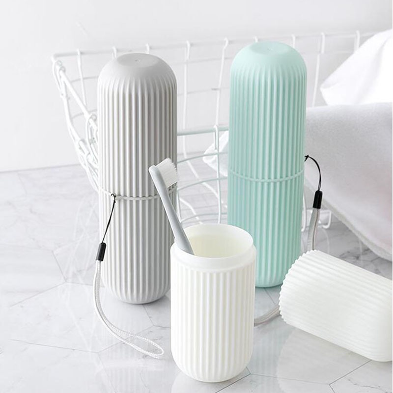 Creative Portable Vertical Stripes Toothbrush Toothpaste Holder Box / Travel Outdoor Camping Organizer Case / Household Storage Cup Bathroom Accessories