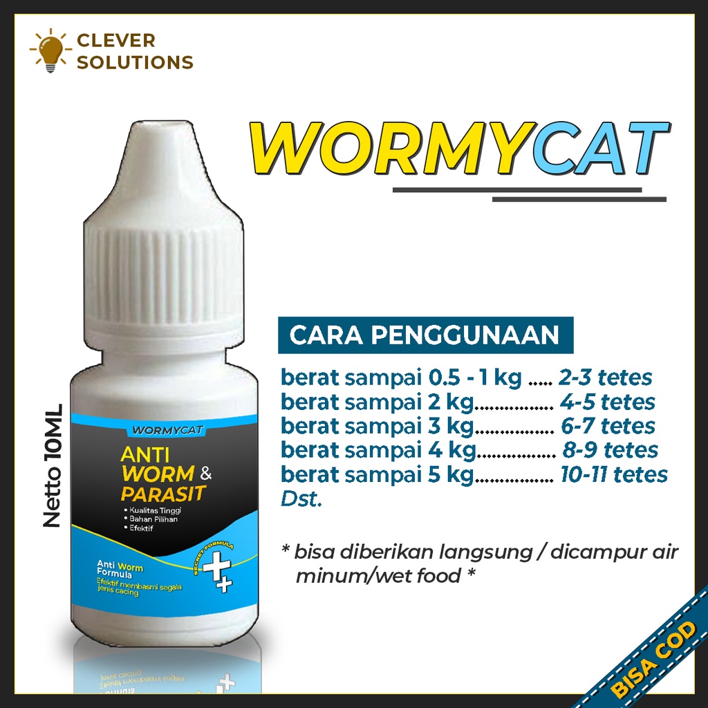 Obat Cacing Kucing WORMYCAT Obat Anti Infeksi Cacing Kucing Cat Kitten Ampuh Basmi Dan Mencegah Cacingan by Clever Solutions Perawatan Kucing