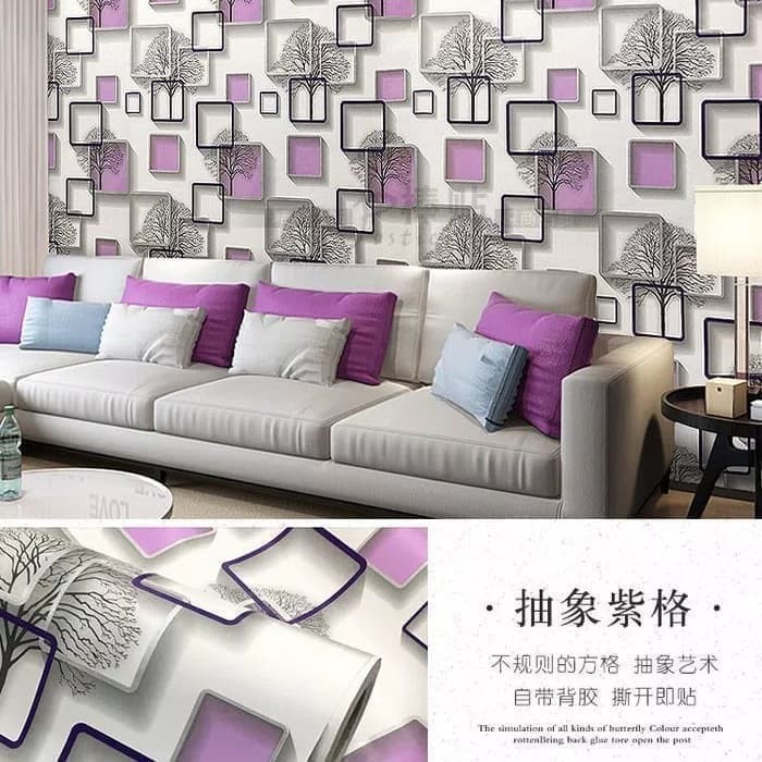 Wallpaper Dinding Kotak Ungu 3D 45cm x 10 m hlw-004