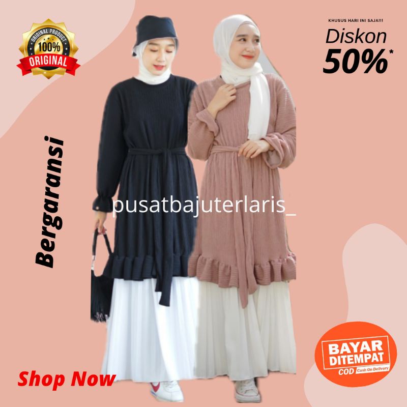 Tunik Bernice Plisket Baju Fashion Atasan Tunik Blouse Plisket Wanita Cewek Muslim Premium