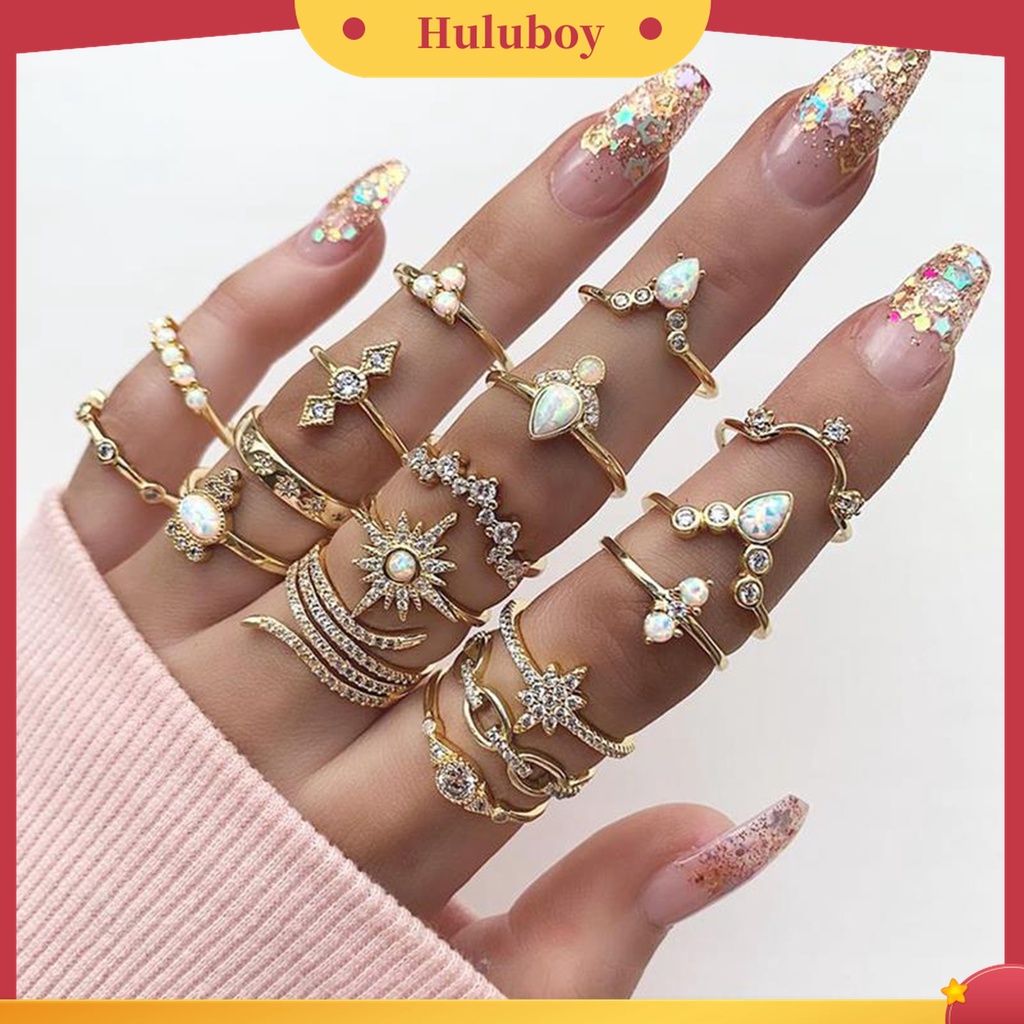 17 Pcs / Set Cincin Buku Jari Aneka Bentuk Gaya Bohemian Untuk Wanita